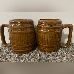 Vintage Set of 2 Barrel Coffee Mugs